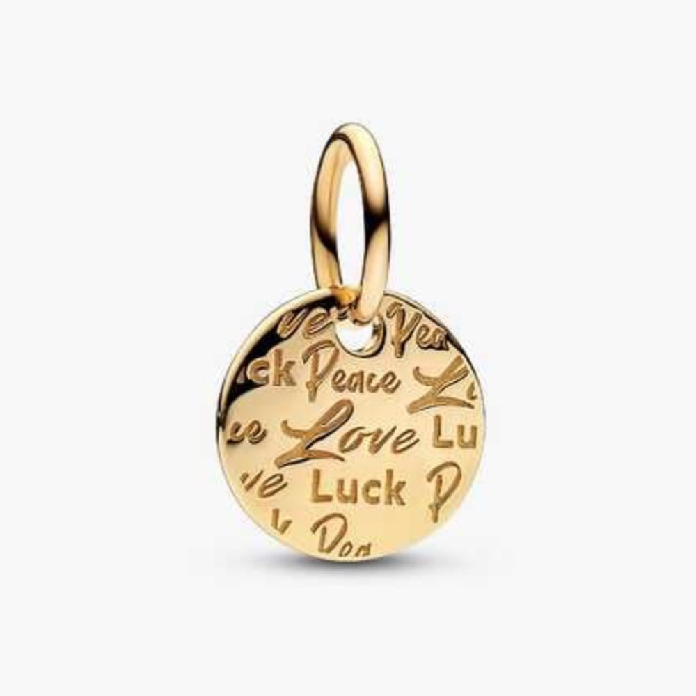 PANDORA Authentic 14K Gold Peace Love & Luck Dangle Charm 752329C00 NIB